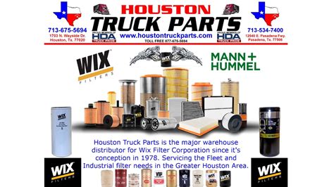 Houston truck parts - Houston Truck Parts contact info: Phone number: (713) 675-5694 Website: www.houstontruckparts.com What does Houston Truck Parts do? We are the premier warehouse distributor for Heavy Duty Truck Parts in Houston.